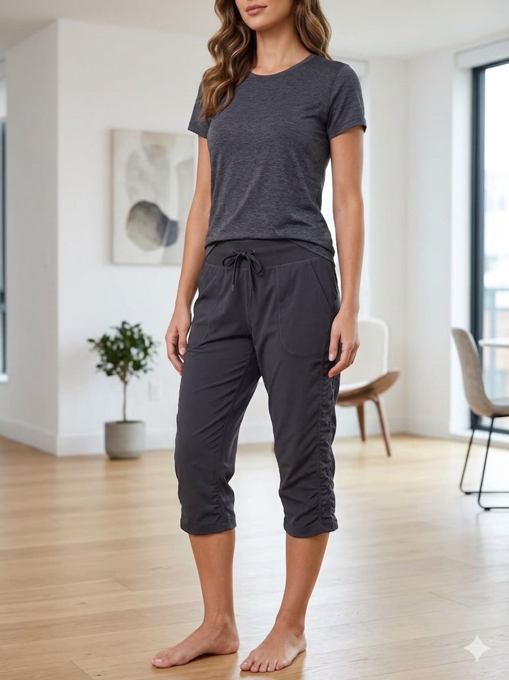 Relaxed Drawstring Lounge Capris in Black